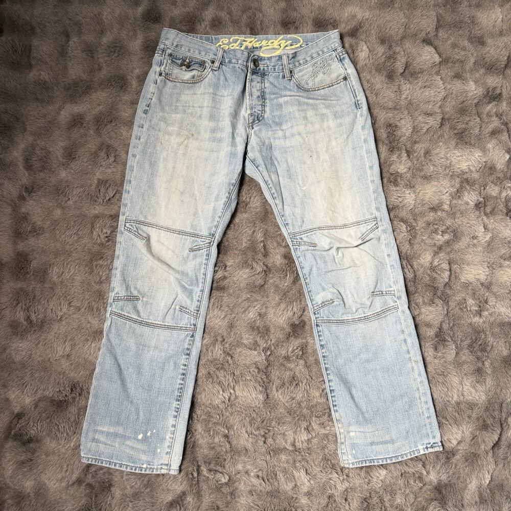 Ed Hardy Jeans I Put A Spell On You Size 36x32 Vintage Y2K Baggy Light Denim